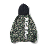 Shark Print Jacket Trendy Brand Shark Head Double Zipper Camouflage Trench Coat Hooded Casual Coat Men