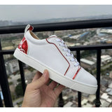 Louboutin-style red bottom shoes european station cl electric embroidered red bottom men's shoes black embroiderlow ankle studded men's shoes flatscasual shoes crescent shoes
