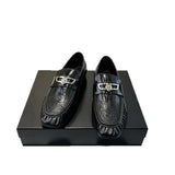 Louboutin-style red bottom shoes cl metal buckle pleated square toe loafers men's slip-on business casual men's leather shoes wholesale
