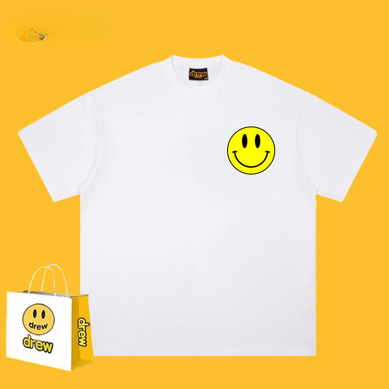 Drew T Shirts Smiley Face Print Short Sleeve Loose