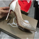 Louboutin-style red bottom shoes european station cl red bottom high heels pointed toe super high heel stiletto spring & fallflats women's shoes flatsexportplus size shoes