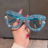 Trendy punk glasses pearl rhinestone tweed style
