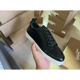 Louboutin-style red bottom shoes european cl style gridsmen's shoes cowhide rivets hot diamond low-top red bottom shoes couple sneakers casualeasiest for match
