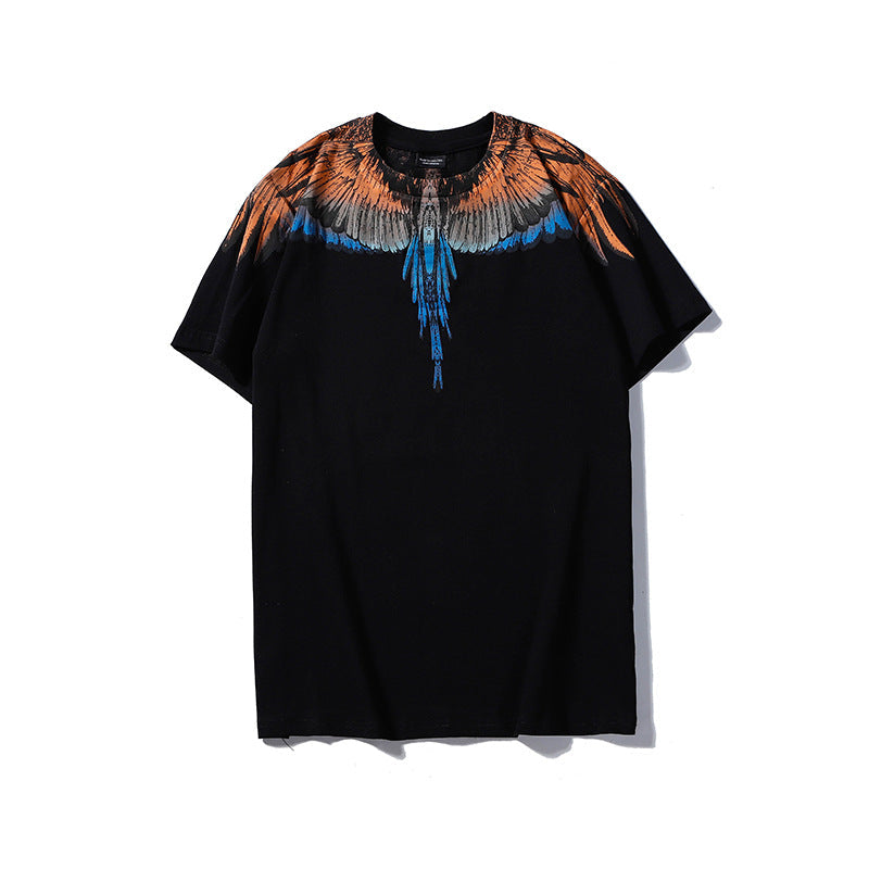Marcelo Burlon T Shirt MB Orange Blue Wings Men's and Women's Same Hip Hop Pure Cotton