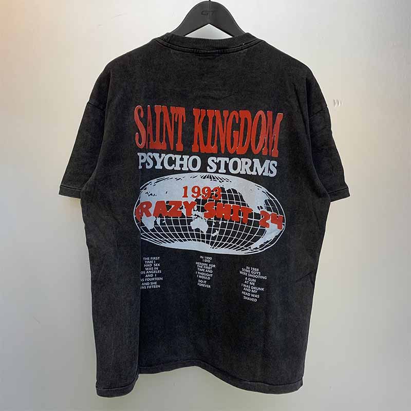SAINT MICHAEL Vintage T Shirt Direct Spray Washing Water Old Short Sleeve