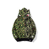 Shark Print Jacket Autumn And Winter Stitching Camouflage Green With Ears Sweater Men'S And Women'S Casual Camouflage Coat