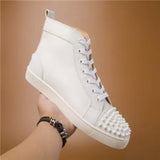 Louboutin-style red bottom shoes wintercl red bottom rivetsexport high-top sneakers tie back round toe cow suede casual shoes