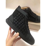 Louboutin-style red bottom shoes wintercl red bottom rivetsexport high-top sneakers tie back round toe cow suede casual shoes