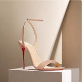 Louboutin-style red bottom shoes cl red bottom one-piece strap cross high-heeled sandals round toe shoes women's shoes high heels sandals red bottom round toe sandals