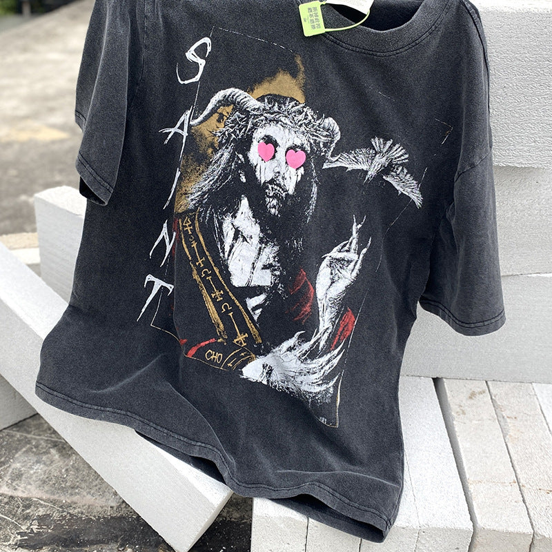 Saint Michael T Shirt Love Satan Limited Vintage Distressed Short Sleeve T-shirt