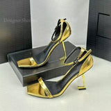 Louboutin-style red bottom shoes spring beautiful super high heel metal small square toe sandals sexy stiletto heel back empty french iron toe flats