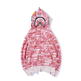 Shark Print Hoodie Color Pink Blue Green Camouflage Printed Hoodie Coat
