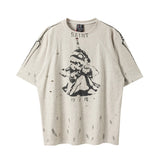 Men Vintage T-Shirts Vintage Washed Old Graffiti Loose Crew Neck Short Sleeves