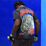 Men Vintage T-Shirts Wolf Head Full Moon Print Short Sleeve