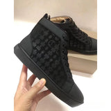 Louboutin-style red bottom shoes european clexport red bottom shoes black velvet studs high-top rivet shoes diamond shoes trendyeasiest for match sneakers