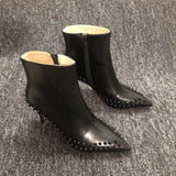 Louboutin-style red bottom shoes studded short boots red bottom cl thick heel short boots small round toe ankle boots popular foreign style fashion boots boots