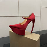 Louboutin-style red bottom shoes clcm high heels fashion model catwalk curved heels women's petites pointed toe waterproof platform red