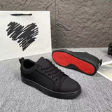 Louboutin-style red bottom shoes - european edition: premium leather cl letter red sole black sneakers - trendy spring/autumn casual shoes for men