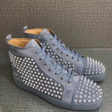 Louboutin-style red bottom shoes wintercl red bottom rivetsexport high-top sneakers tie back round toe cow suede casual shoes
