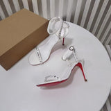 Louboutin-style red bottom shoes cmexport pointed toe cl high heels red super high heel women's stiletto open toe half drag red bottom sandals