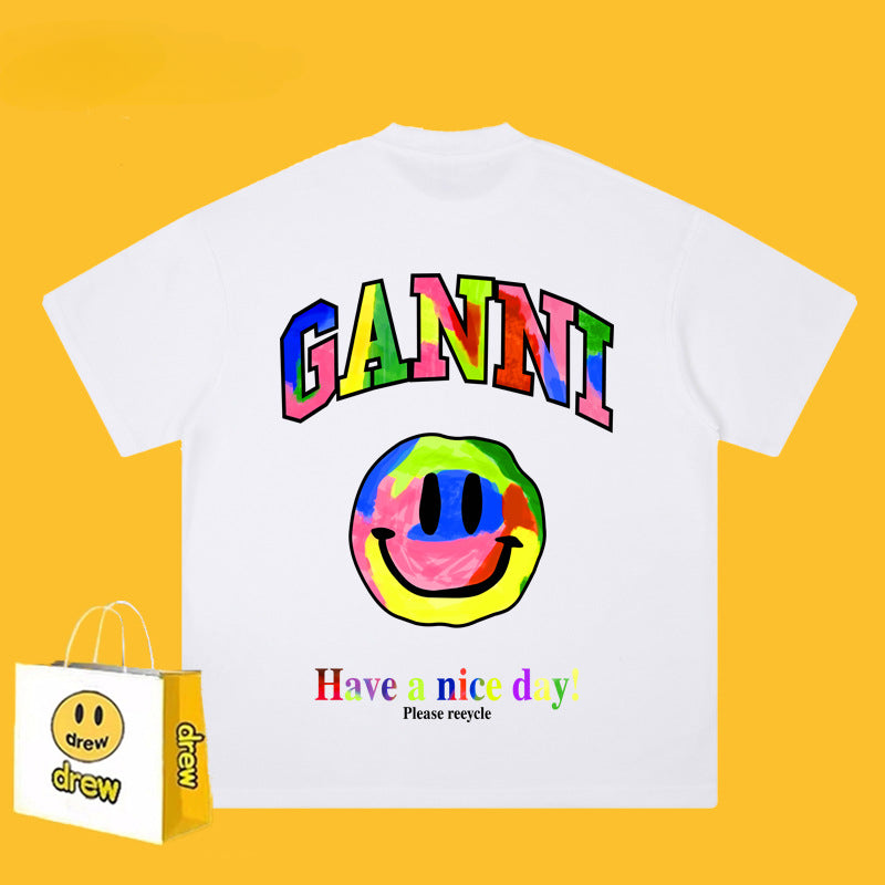 Drew T Shirts Graffiti Smiley Face Short Sleeve Loose Men