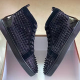 Louboutin-style red bottom shoes european clexport red bottom shoes black velvet studs high-top rivet shoes diamond shoes trendyeasiest for match sneakers