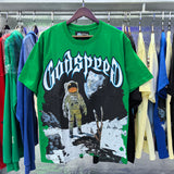 Godspeed T Shirts Astronaut Moon Landing Print Cotton Casual Short Sleeve Men and Women