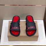 Louboutin-style red bottom shoes exclusively for clin stock red bottom rivets non-slipflats flat heel classic one-word beach sandals outdoor men's shoes
