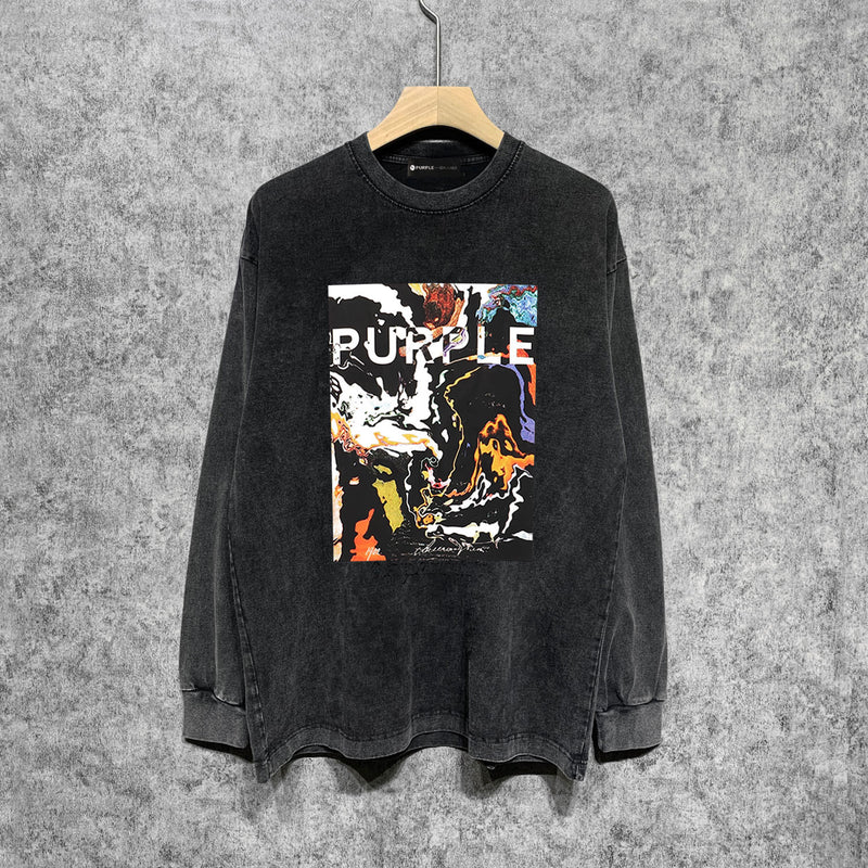 Purple Brand Distressed Long Sleeve Shirt Fashion Distressed Loose Long-sleeved Top