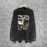 Purple Brand Distressed Long Sleeve Shirt Fashion Distressed Loose Long-sleeved Top