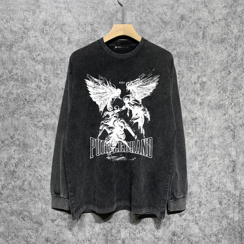 Purple Brand Distressed Long Sleeve Shirt Fashion Distressed Loose Long-sleeved Top