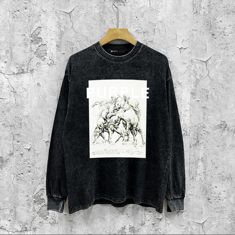 Purple Brand Distressed Long Sleeve Shirt Fashion Distressed Loose Long-sleeved Top