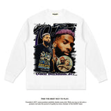 Nba Long Sleeve Shirt Rugby Star Printed Long Sleeve T-shirt Loose Heavy Cotton round Neck