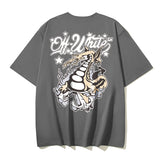 Off White T Shirts OW Dragon Letter Pattern Crew Neck Pullover Short Sleeves