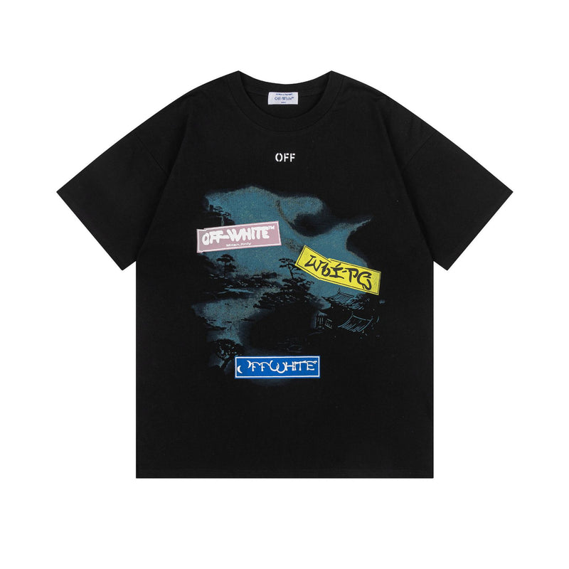 Off White T Shirts OW Village Tree Pattern Crew Neck Pullover Short Sleeves