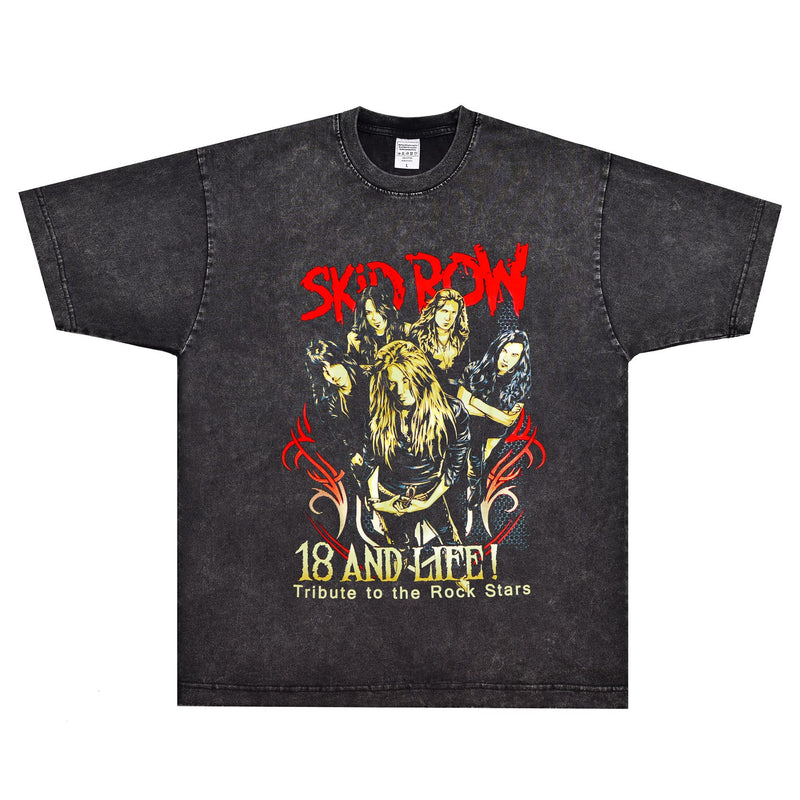 Rock Star T Shirt Skid Row 18 and Life T-shirt Poor Street Band Loose Vintage Short Sleeve