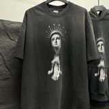 Men Vintage T-Shirts Saint Michael "Virgin Mary" Washed Distressed T-Shirts