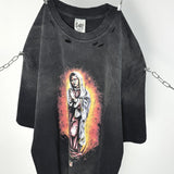 Mens Vintage T-Shirts SAINT MICHAEL Washing Water Old Ripped Virgin Mary T-Shirts