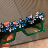 Trendy punk glasses retro rectangular diamond