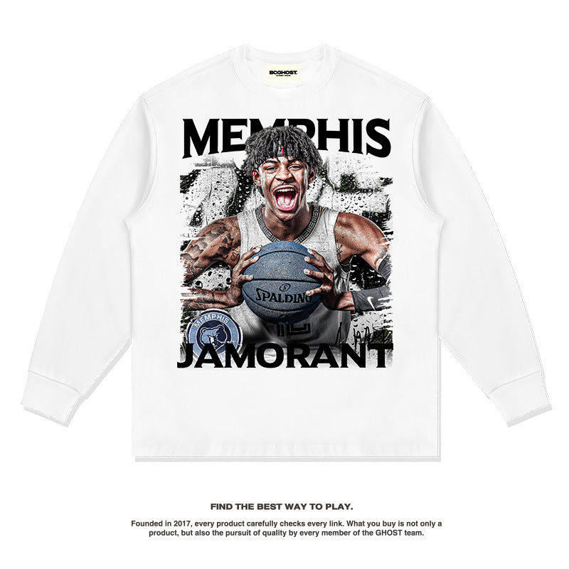 Nba Long Sleeve Shirt Autumn and Winter Ja Morant American Street Basketball Jersey Printed Long Sleeve T-shirt