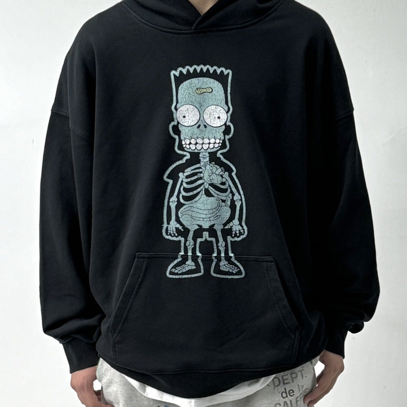 Men Vintage T-Shirts vintage Simpson print loose couple hooded