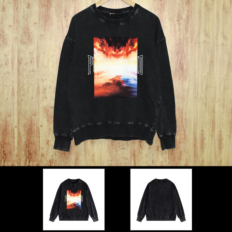 Purple Brand Distressed Sweatshirt Fashion Washed Black Long Sleeves Top