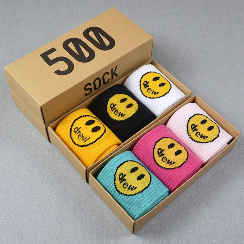 Men socks spring and summer drew smiley face