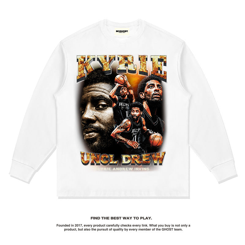 Nba Long Sleeve Shirt Autumn and Winter Owen Kyrie Irving American Long Sleeve T-shirt Washed