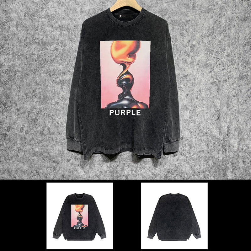 Purple Brand Distressed Long Sleeve Shirt Fashion Distressed Loose Long-sleeved Top