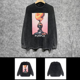 Purple Brand Distressed Long Sleeve Shirt Fashion Distressed Loose Long-sleeved Top