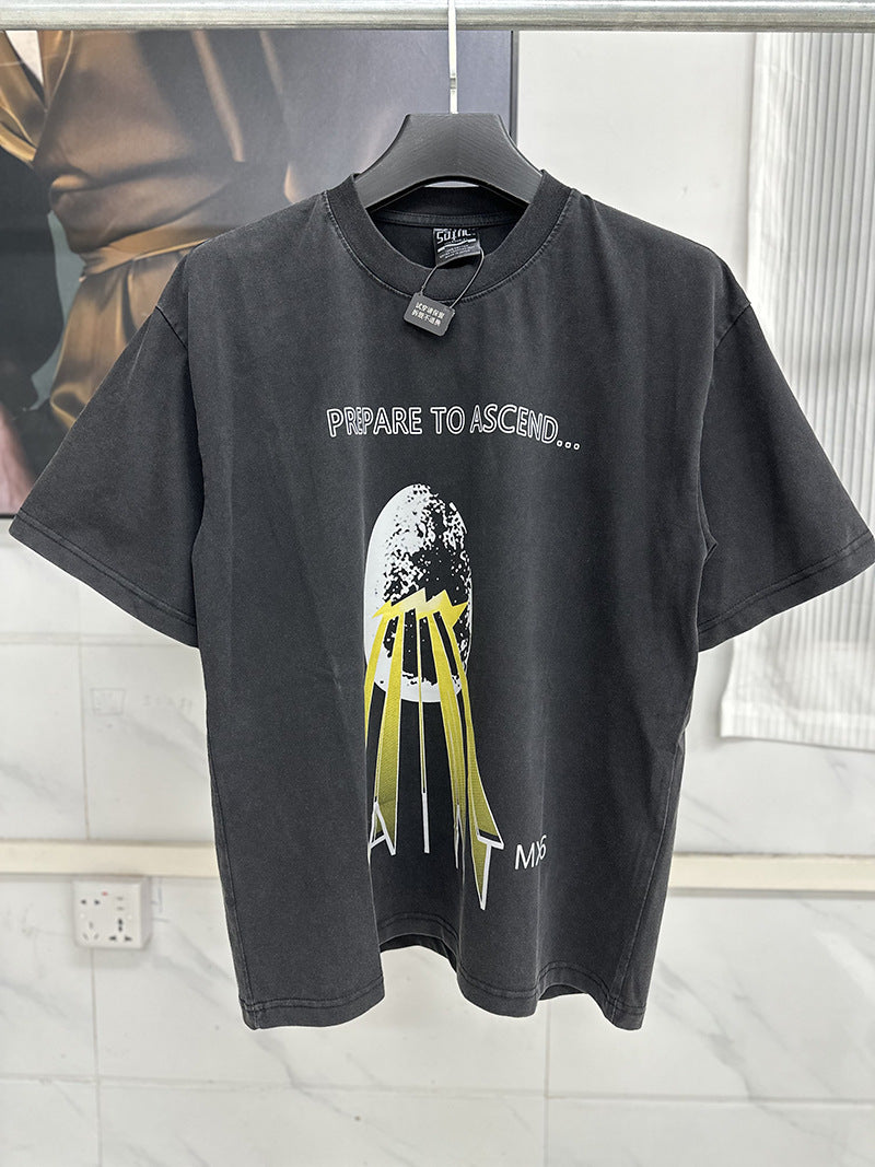 Men Vintage T-Shirts Saint Michael "PREPARE TO ASCEND... " Washed Black T-Shirts