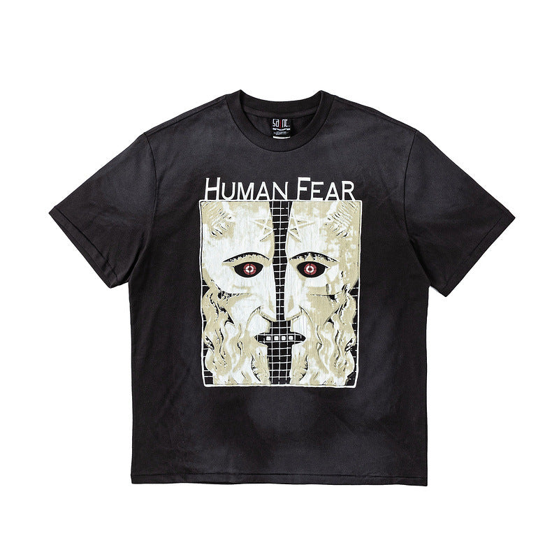 Mens Vintage T-Shirts SAINT MICHAEL CHO White Ghost Crack Print Crew Neck Casual Short Sleeve Vintage