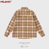 MIJKO Mens Jacket Double Pocket Plaid Jacket