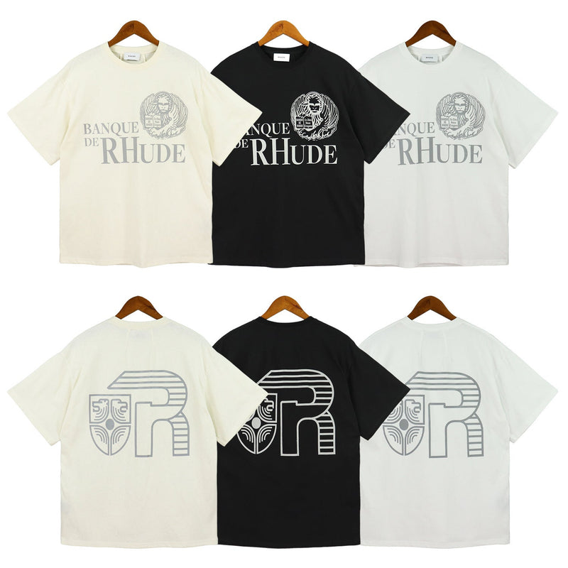 Rhude T Shirt Micro Label Letter Logo Line Pattern Short Sleeve T-Shirt Loose